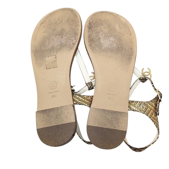 Chanel 2018 Interlocking CC T-Strap Fantasy Chain Thong Sandals Size EU 40 - Picture 14 of 15